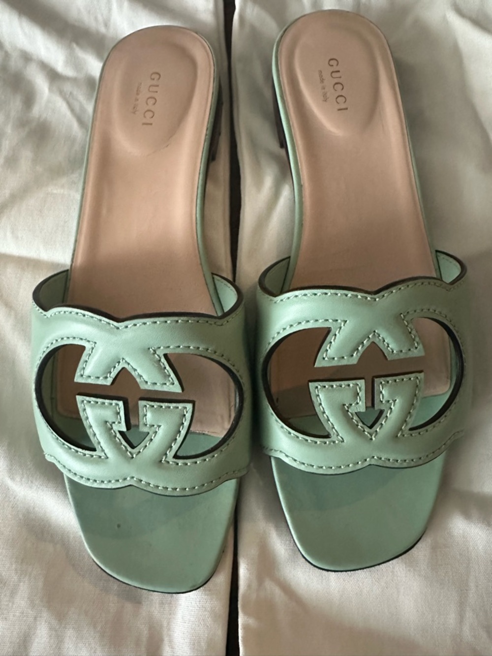 Gucci Mint Green Leather GG Cutout Slide Mule EU 39.5